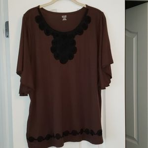 🦄EUC A.N.A. chocolate brown flutter sleeve top 2X